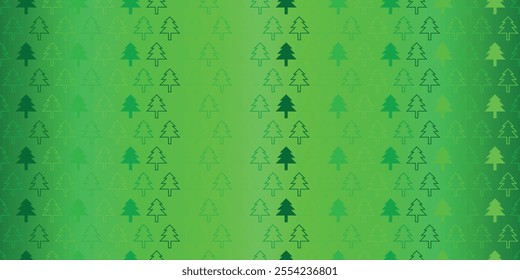 Green Seamless Pattern of Christmas Trees Icons with Gradient Tones and Minimalist Design.