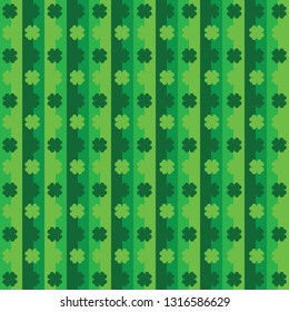 Green seamless pattern with clovers, shamrock leaves for St. Patrick's Day. Holiday symbol