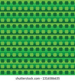 Green seamless pattern with clovers, shamrock leaves for St. Patrick's Day. Holiday symbol