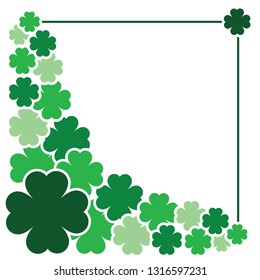 Green seamless pattern with clovers, shamrock leaves for St. Patrick's Day. Holiday symbol with frame, border for text, for greeting cards, banner or invitation