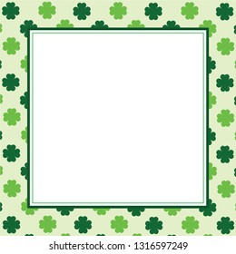 Green seamless pattern with clovers, shamrock leaves for St. Patrick's Day. Holiday symbol with frame, border for text, for greeting cards, banner or invitation