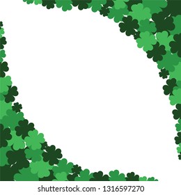 Green seamless pattern with clovers, shamrock leaves for St. Patrick's Day. Holiday symbol with frame, border for text, for greeting cards, banner or invitation
