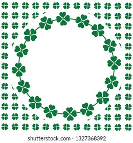 Green seamless pattern with clovers, shamrock leaves for St. Patrick's Day. Holiday symbol with frame, border for text, for greeting cards, banner or invitation