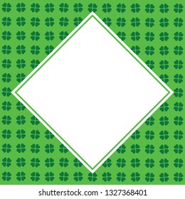 Green seamless pattern with clovers, shamrock leaves for St. Patrick's Day. Holiday symbol with frame, border for text, for greeting cards, banner or invitation
