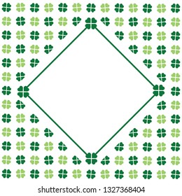 Green seamless pattern with clovers, shamrock leaves for St. Patrick's Day. Holiday symbol with frame, border for text, for greeting cards, banner or invitation