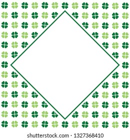 Green seamless pattern with clovers, shamrock leaves for St. Patrick's Day. Holiday symbol with frame, border for text, for greeting cards, banner or invitation