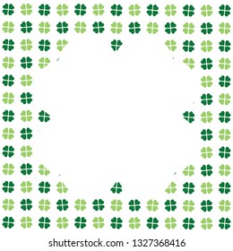 Green seamless pattern with clovers, shamrock leaves for St. Patrick's Day. Holiday symbol with frame, border for text, for greeting cards, banner or invitation