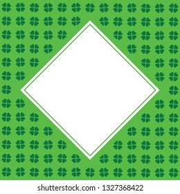 Green seamless pattern with clovers, shamrock leaves for St. Patrick's Day. Holiday symbol with frame, border for text, for greeting cards, banner or invitation