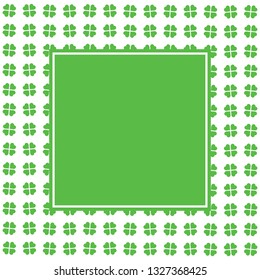 Green seamless pattern with clovers, shamrock leaves for St. Patrick's Day. Holiday symbol with frame, border for text, for greeting cards, banner or invitation