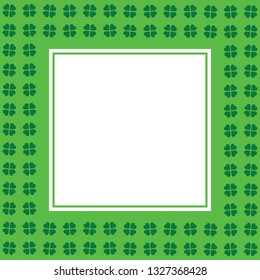 Green seamless pattern with clovers, shamrock leaves for St. Patrick's Day. Holiday symbol with frame, border for text, for greeting cards, banner or invitation