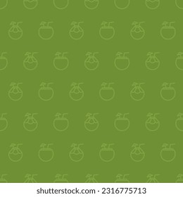 Green seamless pattern with coconut drink