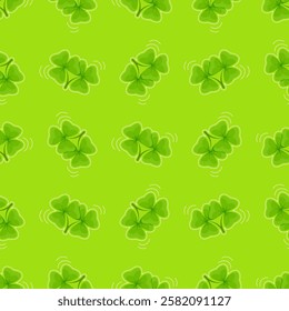 Green seamless pattern of double shamrocks with white outline for St. Patrick's Day