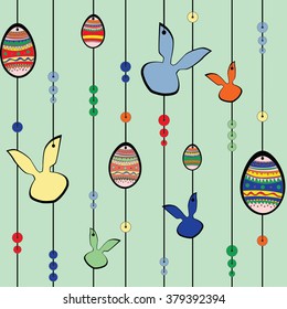 green seamless  pattern eggs and rabbit background