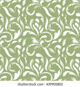 Green seamless pattern of floral brush strokes