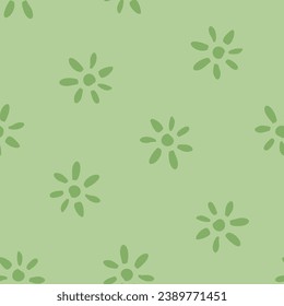 Green seamless pattern with green flowers