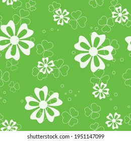 green seamless pattern with flowers and clovers - eps