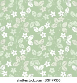 Green seamless pattern with flowers and leaves can be used for tile, linen, pattern fills, surface textures and more creative designs