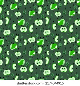 Green seamless pattern with fresh apples vector