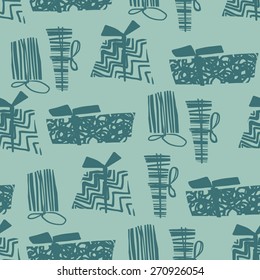 Green seamless pattern with gift boxes