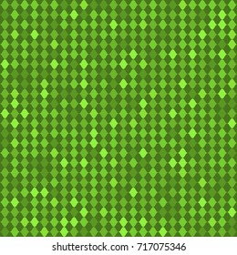 Green seamless pattern of glittering lozenges. Grainy effect of a chaotic matrix pixels. Sparkling emerald texture for decorating of Christmas gifts and ecological package covering of natural food.