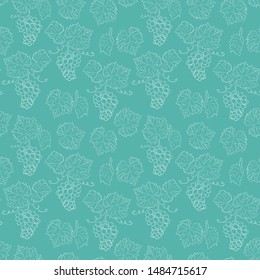 green seamless pattern with grapes and leaves - vector floral background