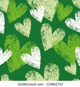 green seamless pattern with grunge hearts