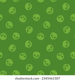 Green seamless pattern with green halloween skull