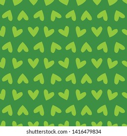 Green seamless pattern with hearts