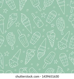 Green seamless pattern with ice cream 