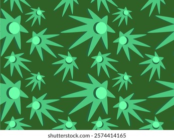 Green seamless pattern with leaves and floral design