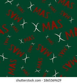 Patrón transparente verde con la letra XMAS. Estilo minimalista de dibujo a mano alzada. Fondo de tela, papel pintado, ropa de cama. Ilustración vectorial.