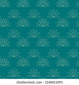 Green seamless pattern. Minimal bush. Geometric botanical shape. Japanese style. Floral wallpaper design. Editable stroke. Vector stock illustration