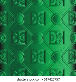 Green seamless pattern. Monochrome modern background. Yin yang  decorative 3d symbols.Vector design.Green feng shui pattern.abstract texture for wallpapers, prints,fabric, textile, textile, typography