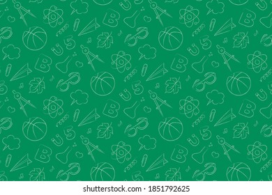 Green seamless pattern on a theme of school sciences