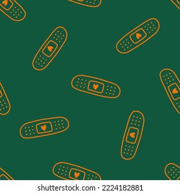 Green Seamless Pattern With Orange Outline Band Aid.