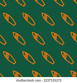 Green seamless pattern with orange outline surfboard