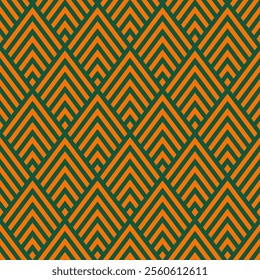 Green seamless pattern with orange rhombuses