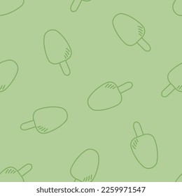 Green seamless pattern with outline ice cream