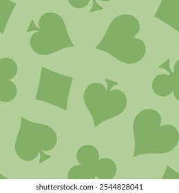 Green seamless pattern with green playing card symbols