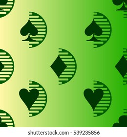 Green seamless pattern Playing card symbols.