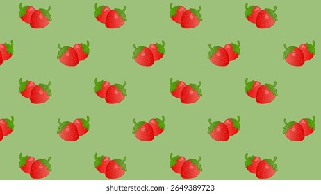 Patrón verde sin fisuras con fresa roja. Fondo de cerezas rojas y hojas verdes. Vector diseño bayas dulces como Fondo de pantalla