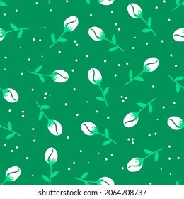 Green seamless pattern with rosebud.