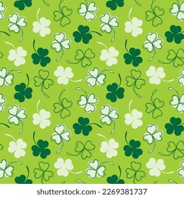 green seamless pattern with shamrocks; St. Patrick's day symbol of luck- vector illustration