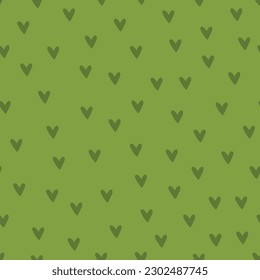 Green seamless pattern with small hearts