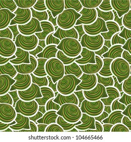 Green seamless pattern with spiral shells