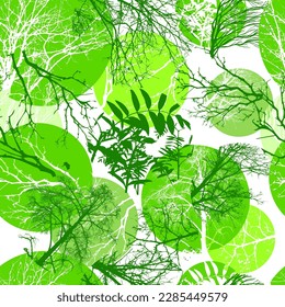 Green seamless pattern of tree branches. Vector illustration