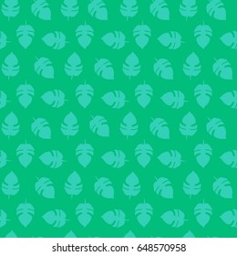 Green seamless pattern with tropical leaves, vector