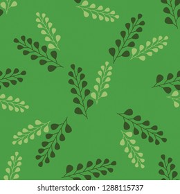 Green seamless pattern with green twigs of two shades