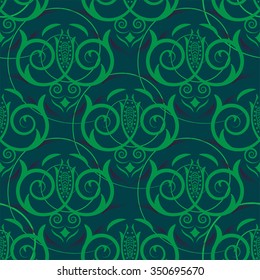 green seamless pattern vintage ornament