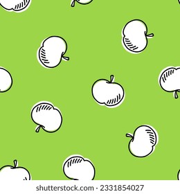 Green seamless pattern with white apples
